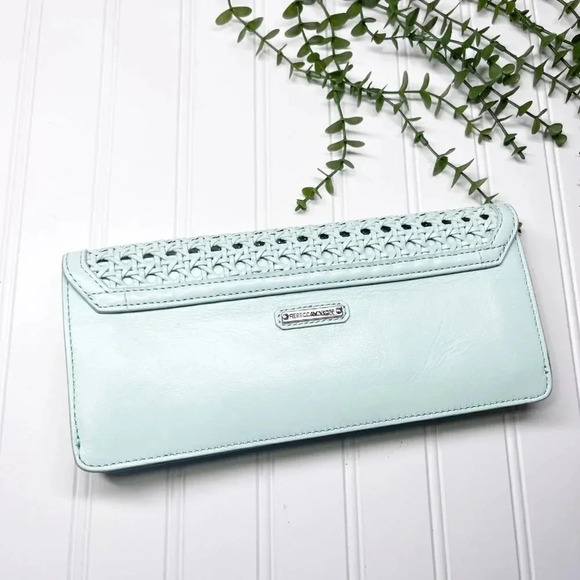 Rebecca Minkoff Mint Green Wicker Style Woven Leather Clutch